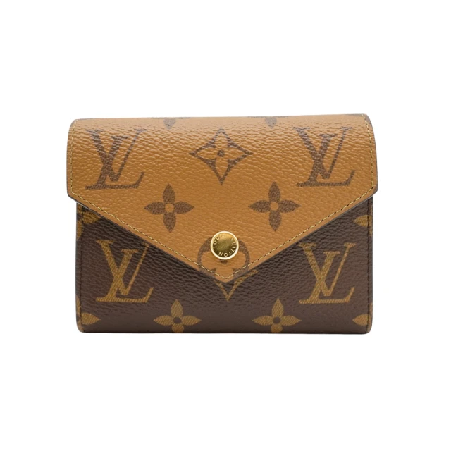 Louis Vuitton 路易威登 Victorine 拚色帆布字花logo釦式短夾(M81557-咖)