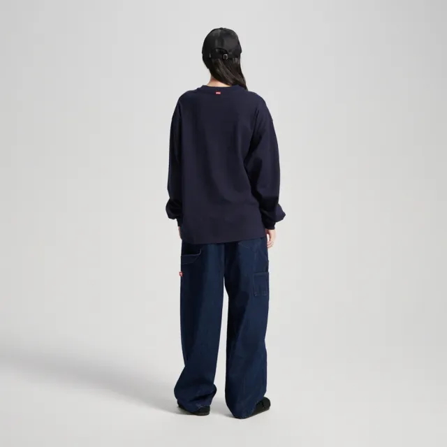 【EDWIN】男裝 超重磅大寬版薄長袖T恤(丈青色)