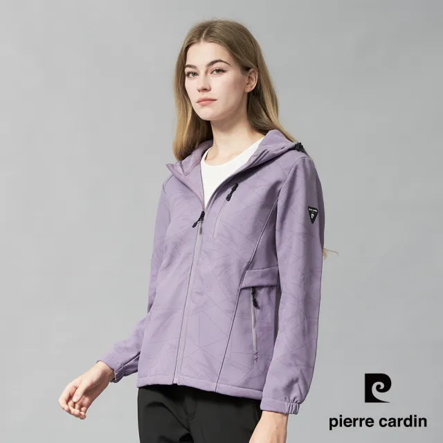 【pierre cardin 皮爾卡登】雙11 網路獨家 男女款 防風防潑水彈性印花機能軟殼連帽外套(多色任選)