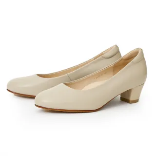 【ORIN】經典羊皮素面圓頭中跟鞋(杏色)