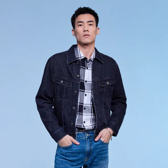 【Lee】男裝 牛仔外套 / 經典闊型 深藍洗水 標準版型 / 101+ 系列(LB414005718)