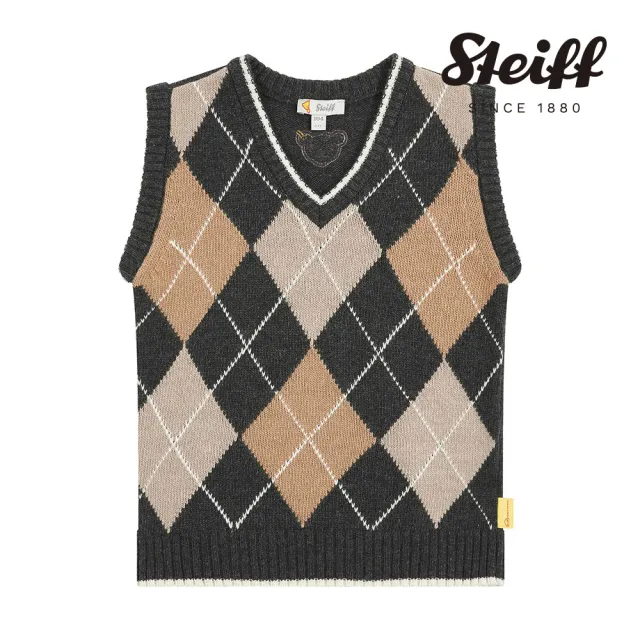 【STEIFF】熊頭童裝 菱格紋羊毛背心(外套)