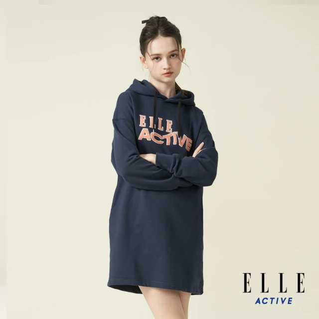 ELLE ACTIVE 女款 保暖長版連帽上衣/洋裝-深藍色(EA24A2W2601#39)