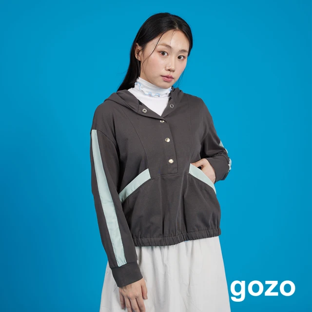 gozo 異材質拼色半開襟連帽上衣(兩色)