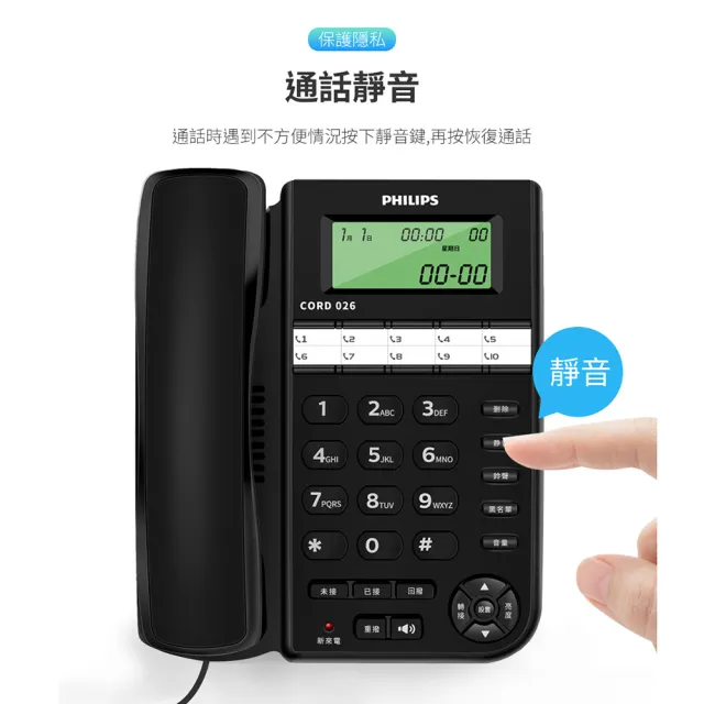 【Philips 飛利浦】超值2入組-來電顯示辦公有線電話(CORD026B)