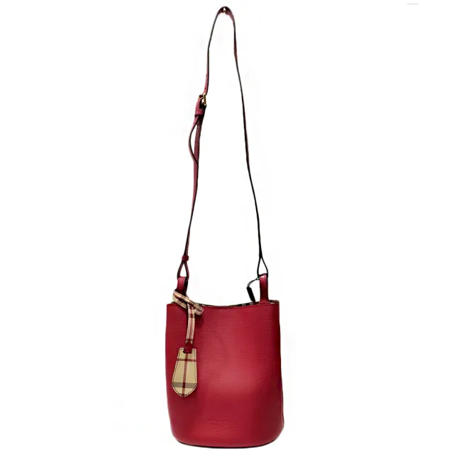 【BURBERRY 巴寶莉】40571531 經典素色質感皮革水桶款肩背/斜背包(紅色)