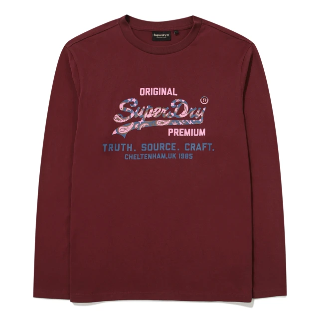 Superdry 韓版 中性款 男女適穿 大學T 長Tee Regular Fit Paisley(酒紅)