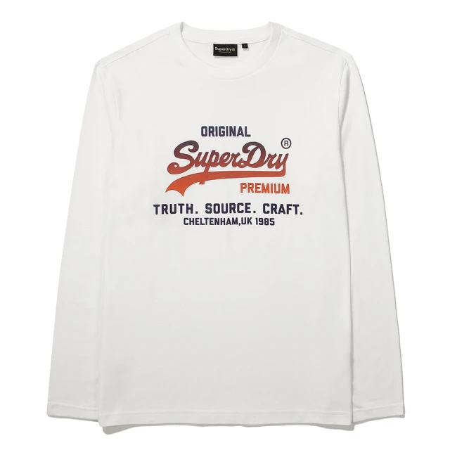 Superdry 韓版 中性款 男女適穿 大學T 長Tee Regular Fit Gradation(白)