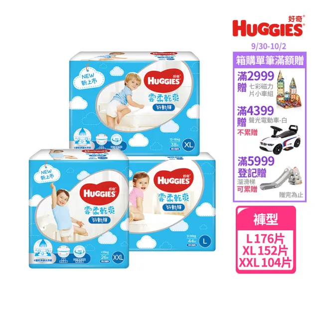 【HUGGIES 好奇】雲柔乾爽 好動褲 L-XXL(紙尿褲/尿布/箱)