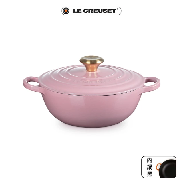 Le Creuset 盒損福利品_典藏琺瑯鑄鐵鍋媽咪鍋 24cm(薔薇-金頭-內鍋黑)