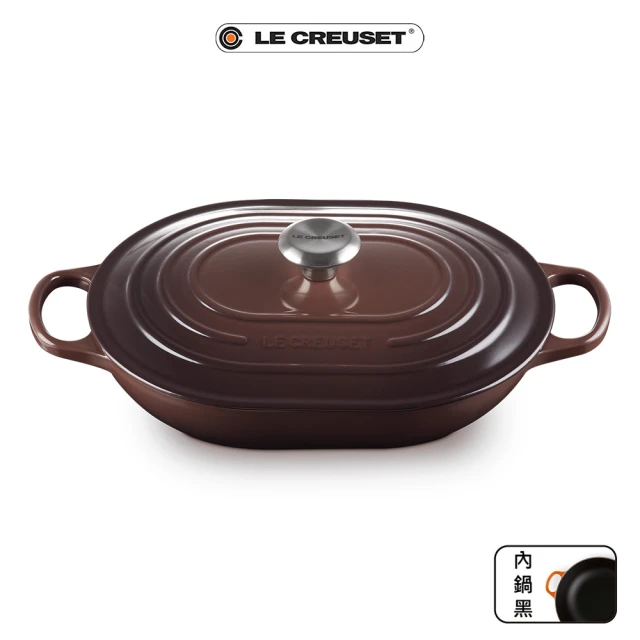 Le Creuset 盒損福利品_琺瑯鑄鐵鍋橢圓鍋 31cm(巧克力棕-鋼頭-內鍋黑)