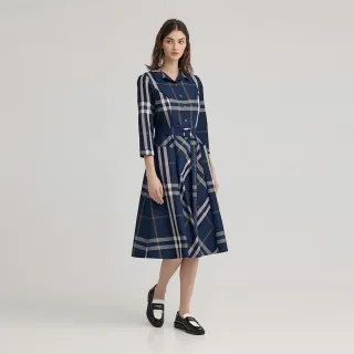 【ILEY 伊蕾】都會格紋棉質長洋裝(深藍；M-2L；1243027234)