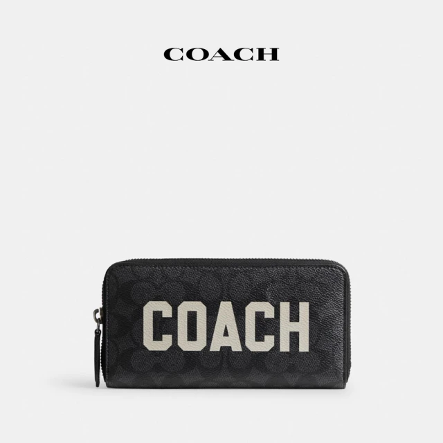 COACH 經典LogoCOACH圖案風打褶皮夾-彩炭灰色(CP278)