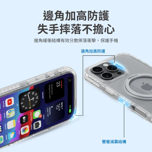 【Philips 飛利浦】iPhone 16系列 高透磁吸旋轉支架防摔保護殼(支援MagSafe)