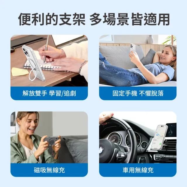 【Philips 飛利浦】iPhone 16系列 高透磁吸旋轉支架防摔保護殼(支援MagSafe)