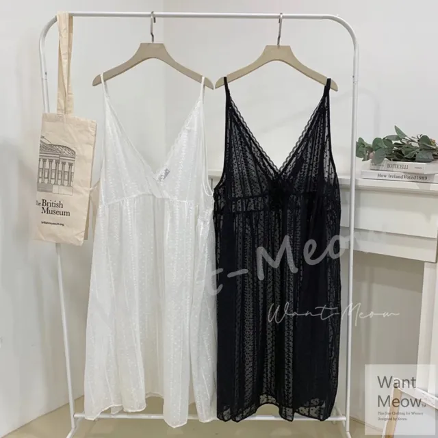 【Want-Meow】100公斤可穿/日系吊帶長版蕾絲長版背心/中大尺碼背心/大尺碼背心/罩衫(大碼/大尺碼/加大碼)