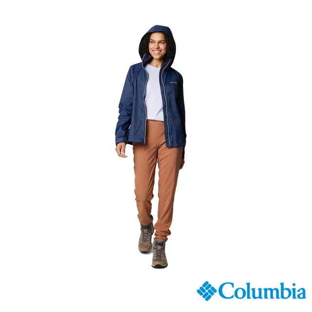 【Columbia 哥倫比亞】女款-防潑水連帽風衣-深藍(UWL57760NY/IF)