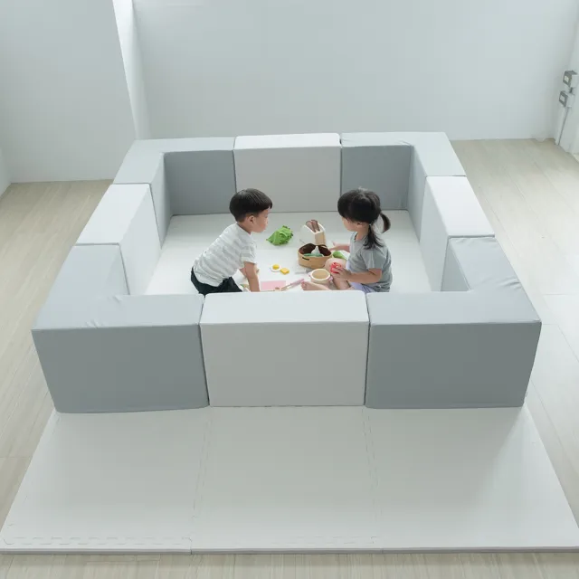 【PatoPato】Hipopo方塊遊樂城堡8入組+嬰幼兒60ｘ60ｘ2cm雙色地墊x12片(城堡地墊超值組)