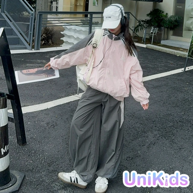 UniKids 中大童裝2件套裝立領長袖外套工裝長褲 女大童裝 VP28853(粉)