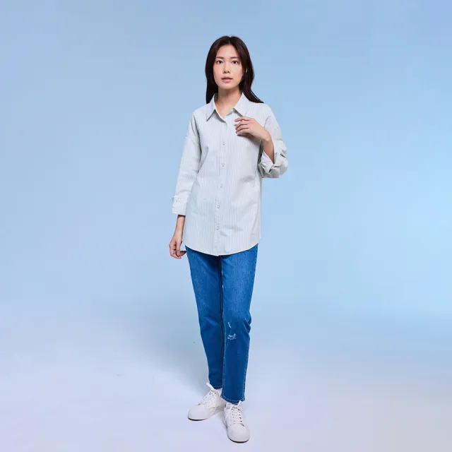 【Lee】女裝 牛仔褲 / 涼感 413 高腰標準小直筒 九分褲 中深藍洗水(LB417112229)