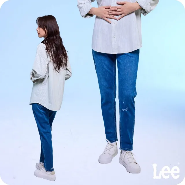 【Lee】女裝 牛仔褲 / 涼感 413 高腰標準小直筒 九分褲 中深藍洗水(LB417112229)
