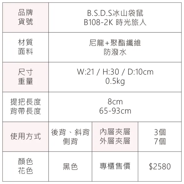 【冰山袋鼠】時光旅人 - 知性單肩後背兩用包 - 黑色(B108-2K)