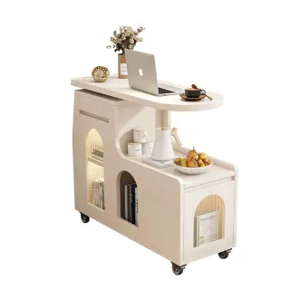 【E-home家居】可移動茶几 茶几 旋轉邊几(80*40*75公分 多層收納 可旋轉桌面 萬向輪設計 預購15天)