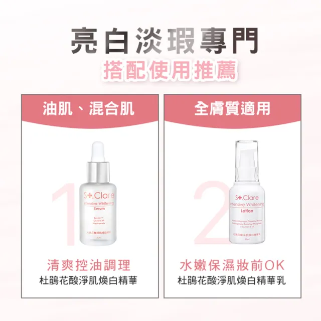 【St.Clare 聖克萊爾】杜鵑花酸淨肌煥白組(精華30ml+精華乳50ml)