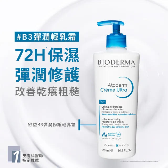 【BIODERMA 貝膚黛瑪 官方直營】身體乳 舒益B3彈潤修護輕乳霜500ml(2入組)