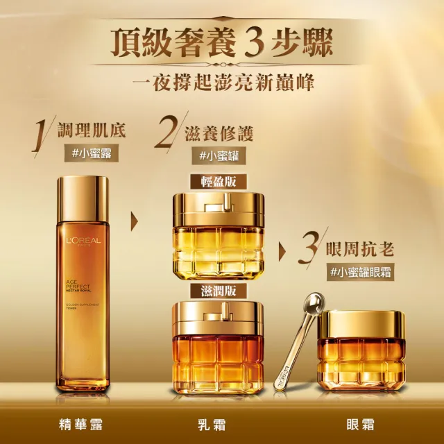 【LOREAL Paris 巴黎萊雅】金致臻顏頂級奢養明星組(面霜60ml+眼霜20ml+精華露130ml)