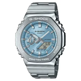 【CASIO 卡西歐】G-SHOCK 2100 系列 八角形金屬雙顯錶 天藍色面 44.4 mm(GM-2110D-2A)