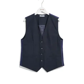 【SOMETHING】女裝 異素材西裝背心(酵洗藍)