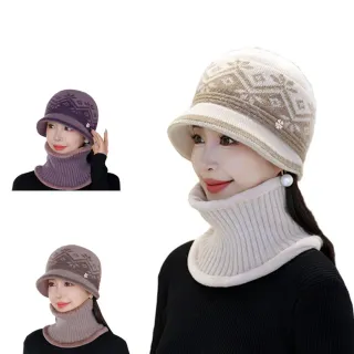 【MUAN】冬季保暖針織帽+圍脖 中老年人加厚加絨毛線帽(護耳帽 圍巾 保暖帽 保暖圍脖)