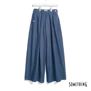 【SOMETHING】女裝 高腰打摺丹寧超寬褲(酵洗藍)
