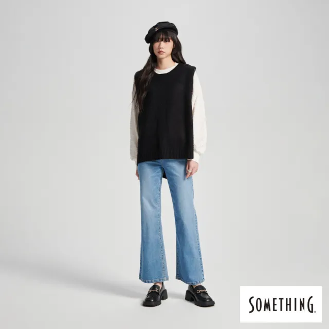 【SOMETHING】女裝 長版毛背心(黑色)