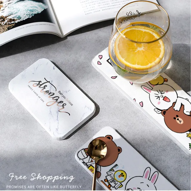 【SONA森那家居】LINE Friends - 硬式珪藻土洗漱墊 台灣製造 吸水 珪藻土 洗漱墊 防潮 杯墊(24x8x0.9 cm)