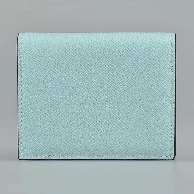 【Salvatore Ferragamo】SALVATORE FERRAGAMO GANCINI金屬LOGO釦式4卡小牛皮短夾(冰川藍)