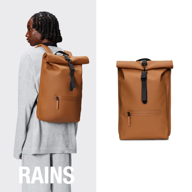 RAINS官方直營 Rolltop Rucksack 防水捲蓋後背包(Rust 沙礫橘)