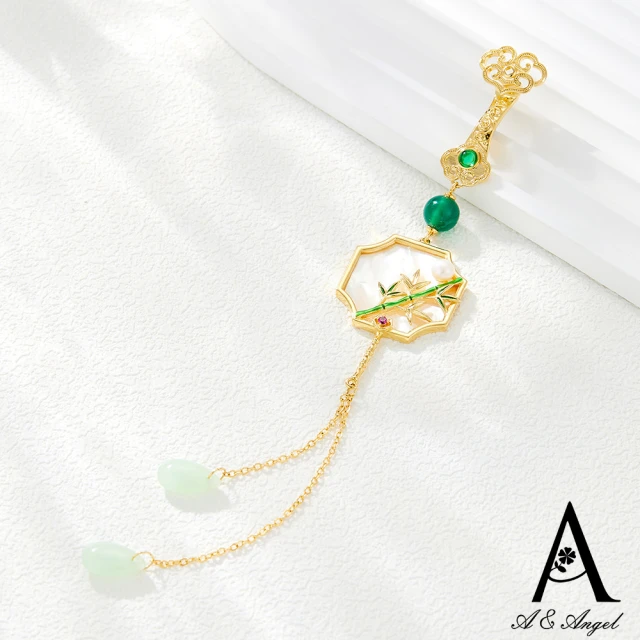 【ANGEL】淡雅梅蘭竹菊中國風旗袍流蘇掛件胸花配飾(金色)