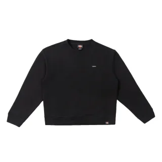 【Dickies】女款黑色胸前刺繡徽章Loog抓絨內裡舒適休閒大學T｜DK0A4Z2XBLK