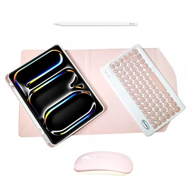 Powerway For 2024 iPad Pro 11吋-M4-專用圓雅型藍牙鍵盤-皮套-保護殼(送同色無線滑鼠)