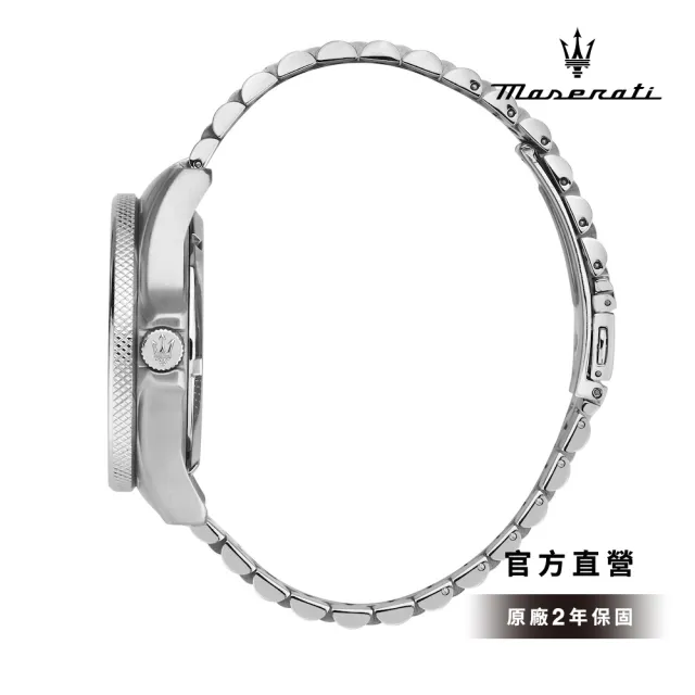 【MASERATI 瑪莎拉蒂 官方直營】Sfida 無畏迎戰系列石英手錶 打火石 銀色不鏽鋼鍊帶 44MM R8853140010