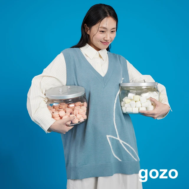 gozo 桃子毛毛線條V領長版背心(兩色)