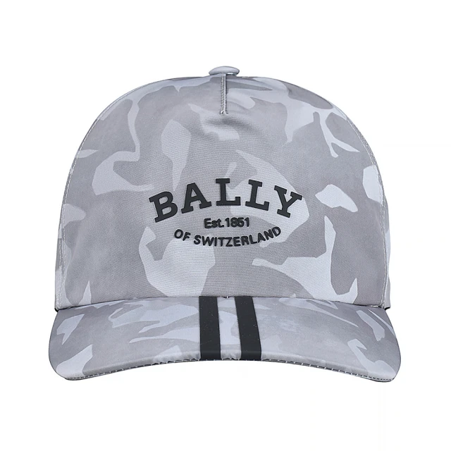 BALLY BALLY立體LOGO迷彩搭條紋尼龍棒球帽(啞光淺灰x銀灰)