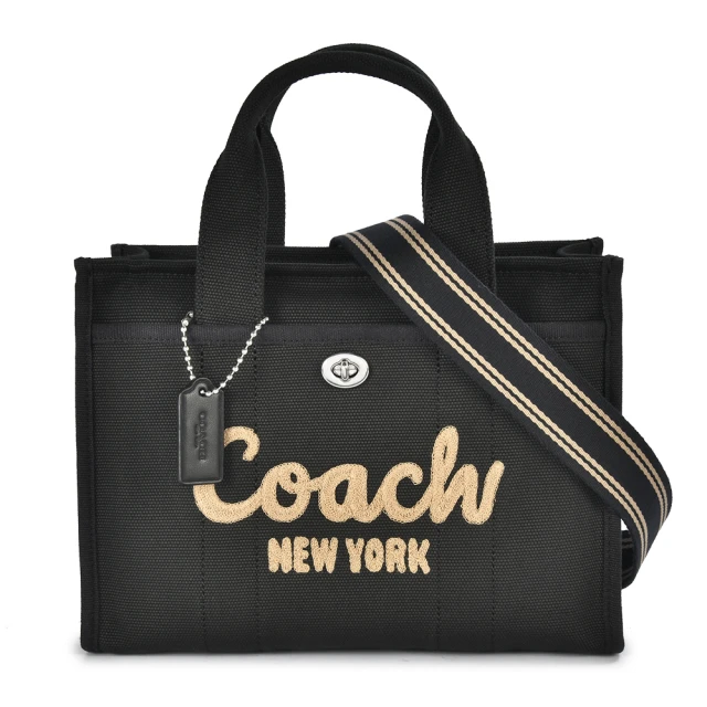 COACH 專櫃款 26 草寫LOGO 經典帆布手提/斜背兩用托特包(黑色)