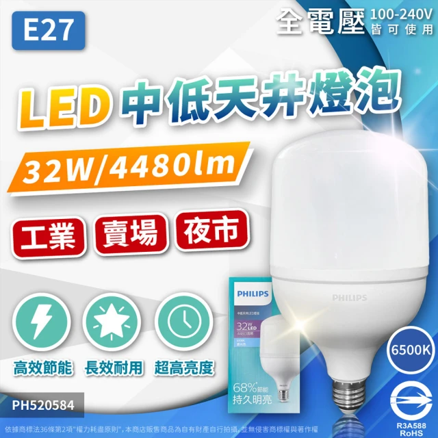 Philips 飛利浦 70W LED HID HB E40 865 白光 全電壓 中低天井燈泡 工廠燈泡 夜市燈泡 球泡