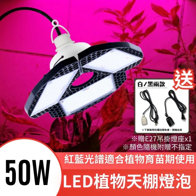 JIUNPEY 君沛 LED 50W 紅藍光譜生長燈 可折疊吊掛式天棚燈 多肉觀葉植物補光燈泡(植物生長燈 植物燈)