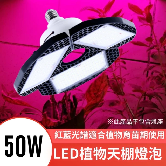 JIUNPEY 君沛 LED 50W 紅藍光譜生長燈 可折疊天棚燈 多肉觀葉植物補光燈泡(植物生長燈 植物燈)