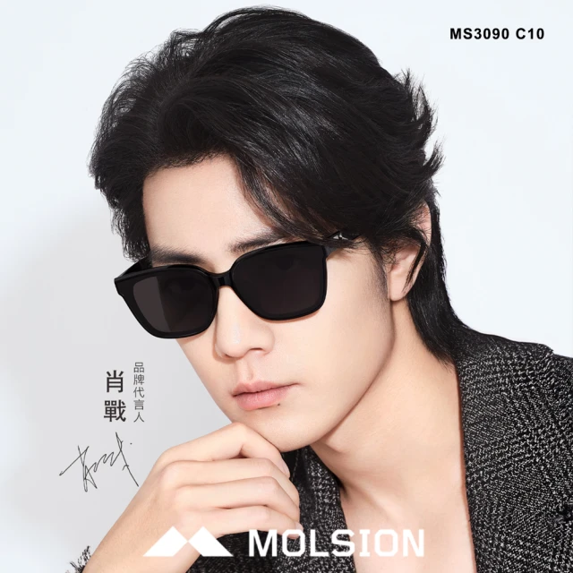 MOLSION 陌森 復古小方框偏光太陽眼鏡 肖戰配戴款(黑 深灰偏光鏡片#MS3090 C10)