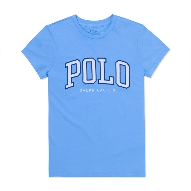 RALPH LAUREN RL POLO 經典印刷文字圖案短袖T恤-女-水藍色(/春夏舒適/平輸品/雙11/短T)